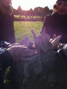 Beeldjes van ons landschapswerk in Avebury 2013: de lotusbloemendans.